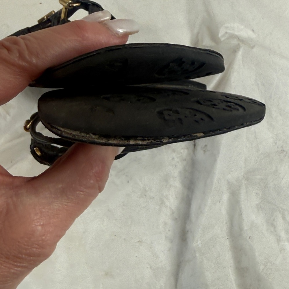 Tory Burch Black Leather Logo Embellished Flat Thong Slingback Sandals SZ 6.5 M - Picture 8 of 13